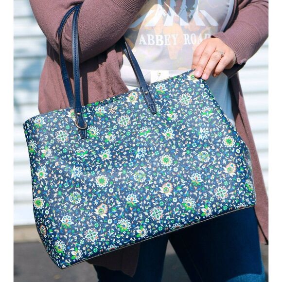 NWT Tory Burch KERRINGTON Midnight Floral Square Tote - Picture 1 of 11